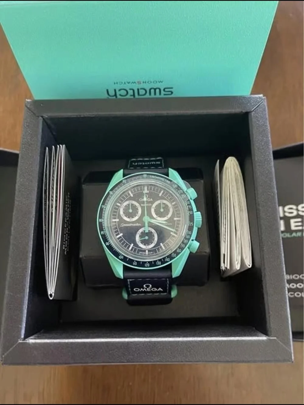 Swatch Turquoise and Black Chronograph Watch